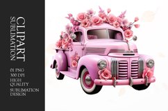 Floral pink truck watercolor clipart Product Image 1