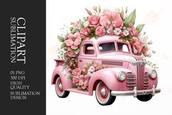 Floral pink truck watercolor clipart Product Image 1