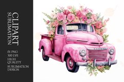 Floral pink truck watercolor clipart Product Image 1