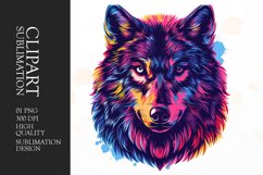 Colorful wolf face clipart sublimation Product Image 1
