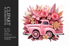 Floral pink truck watercolor clipart Product Image 1