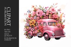 Floral pink truck watercolor clipart Product Image 1