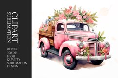 Floral pink truck watercolor clipart Product Image 1