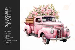 Floral pink truck watercolor clipart Product Image 1