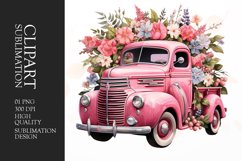 Floral pink truck watercolor clipart Product Image 1