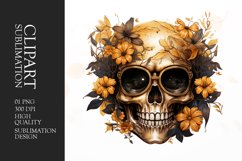 Watercolor golden skul Clipart Sublimation Product Image 1