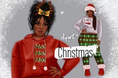 African Amrican girl clipart, Plus size girl clipart, Xmas Product Image 1
