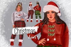 Christmas girl clipart, Plus size girl clipart, Xmas Product Image 1