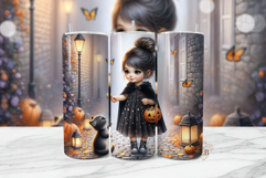 Halloween Girl Cat Tumbler Wrap PNG Product Image 1