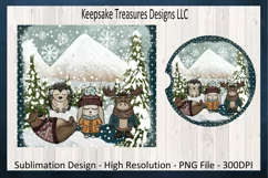 Winter Friends 20oz Tumbler Wrap and Car Coaster PNG Product Image 1