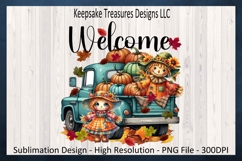 Welcome Scarecrow Teal Farm Truck Doormat Design Sublimation Product Image 2