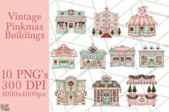 Vintage Pinkmas Storefront Clipart PNG Retro Christmas Product Image 1