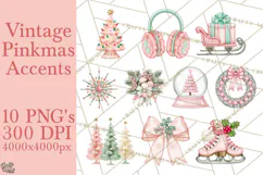 Vintage Pinkmas Props Clipart PNG Retro Ornament Graphic Product Image 1
