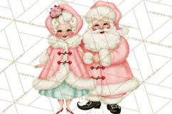 Vintage Pinkmas Clipart PNG Retro Pink Santa Characters Product Image 10