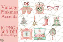 Vintage Pinkmas Props Clipart PNG Retro Ornament Graphic Product Image 1
