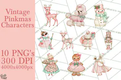 Vintage Pinkmas Clipart PNG Retro Pink Santa Characters Product Image 1