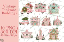 Vintage Pinkmas Storefront Clipart PNG Retro Christmas Product Image 1