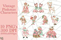 Vintage Pinkmas Clipart PNG Retro Pink Santa Characters Product Image 1