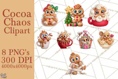 Gingerbread Christmas Clipart PNG, Cute Cocoa Characters Product Image 1