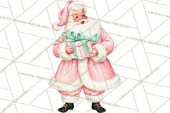 Vintage Pinkmas Clipart PNG Retro Pink Santa Characters Product Image 9