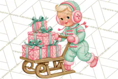 Vintage Pinkmas Clipart PNG Retro Pink Santa Characters Product Image 10
