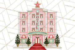 Vintage Pinkmas Storefront Clipart PNG Retro Christmas Product Image 3