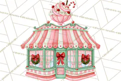 Vintage Pinkmas Storefront Clipart PNG Retro Christmas Product Image 4