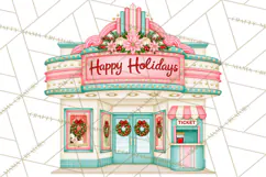 Vintage Pinkmas Storefront Clipart PNG Retro Christmas Product Image 5
