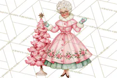 Vintage Pinkmas Clipart PNG Retro Pink Santa Characters Product Image 7
