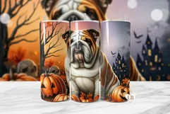 English Bulldog Halloween Seamless Tumbler Sublimation Wrap Product Image 1