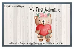 My First Valentine Girl Teddy Bear, Sublimation PNG Product Image 1
