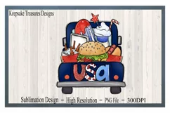 USA Patriotic Food Truck Printable Download, Hand drawn PNG Product Image 1