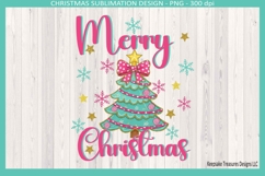 Modern Pink &amp; Mint Merry Christmas Png Sublimation Design Product Image 1