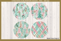 Christmas Preppy Pink and Mint Round Coaster Template Product Image 1