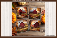 Red Barn Fall Square Coasters #2 Sublimation Png Template Product Image 2