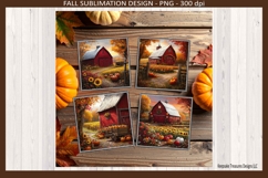 Fall Red Barn Square Coasters #1 Sublimation Png Product Image 2