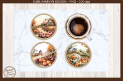 Fall Pumpkin Barn Round Coaster PNG, Harvest Farmhouse Decor Product Image 3