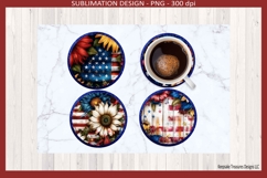 American Sunflower Patriotic Round Coasters Sublimation Png Product Image 2