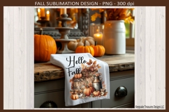 Hello Fall Rustic Autumn Towel Pillow Design, Sublimation Product Image 3