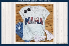 Patriotic MAMA patchwork sublimation design in red white and blue for 4th of July shirts and gifts