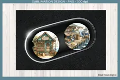 Nautical lighthouse fish market illustration for sublimation car coaster design