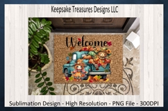 Welcome Scarecrow Teal Farm Truck Doormat Design Sublimation Product Image 1