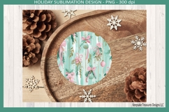 Christmas Preppy Pink and Mint Round Coaster Template Product Image 2