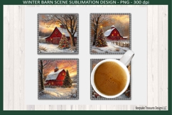 Winter Barn Scene, Square Coaster Template, Sublimation Png Product Image 2