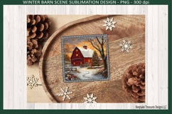 Winter Barn Scene, Square Coaster Template, Sublimation Png Product Image 3
