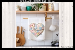 "Patchwork heart with pastel pink, blue, and yellow quilt squares, decorated with lace trim, flowers, butterflies, pink bow, and pearl lettering spelling 'Mommy' – digital sublimation PNG and JPEG for Mother's Day DIY gifts, cards, shirts, and mugs."