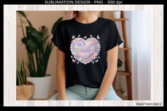 Close up of pastel patchwork heart grandma design with floral accents and butterflies, high resolution sublimation artwork