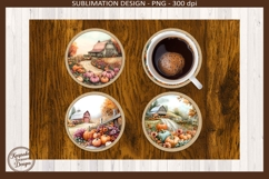 Fall Pumpkin Barn Round Coaster PNG, Harvest Farmhouse Decor Product Image 5