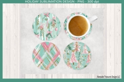 Christmas Preppy Pink and Mint Round Coaster Template Product Image 3