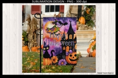 Happy Halloween Garden Flag, Flying Witch Sublimation Png Product Image 3